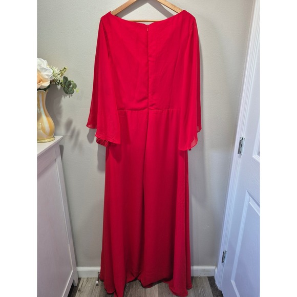 Chiclody Red Maxi Dress Long Bell Sleeve Sequin Cuff Formal Evening Gown New - Picture 6 of 15